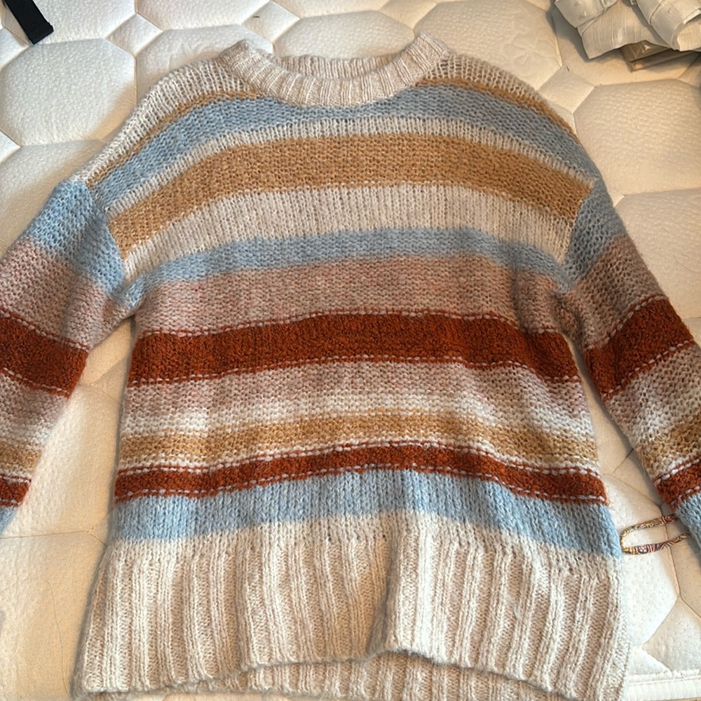American Eagle Outfitters Blue and Brown Cowl Neck Sweater